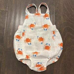Angel‎ Dear Baby Romper 0-3 Months Organic Cotton Muslin Crab Print Snaps Summer